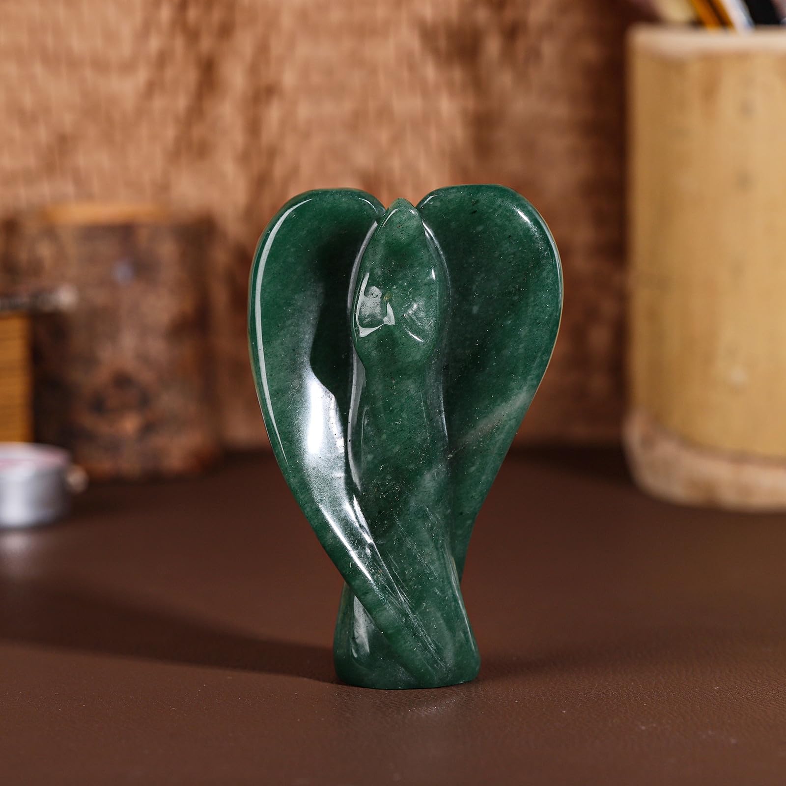 mookaitedecor Large Green Aventurine Crystal Angel Abstract Art Statue Guardian Angel Gift Reiki Healing Crystal Angel Ornament Love Peace Angel Figurine Sculpture Crystal Art Angel Room Decor - Image 3