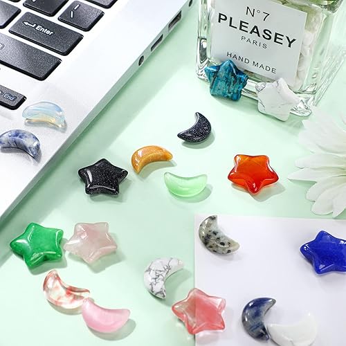 Miniatura 7 de 30 piedras de preocupación, luna y estrella, cristales a granel, piedras preciosas de preocupación de estrellas, piedras de pulgar talladas a mano
