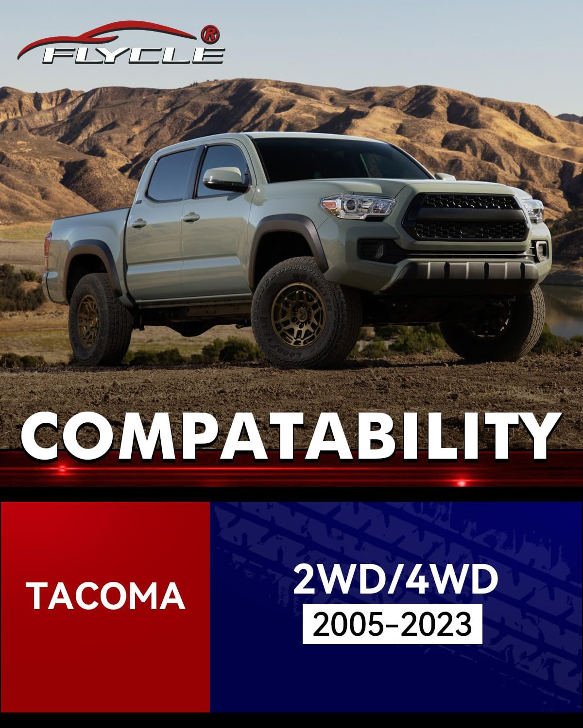 FLYCLE Leveling Lift Kits for 2005-2023 Tacoma 2WD 4WD, 3'' Front Struct Spacers + 2'' Rear Leveling Lift Blocks Kit with Extended Square U-Bolts for Tacoma