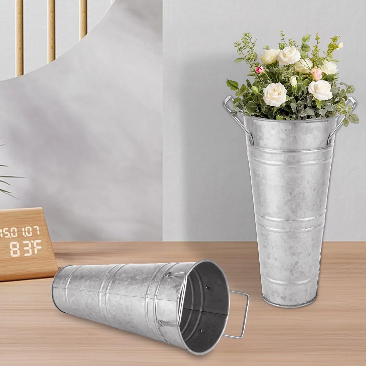 CertBuy 6 Pack 9 Inch Galvanized Flower Bar Buckets, Flower Buckets for Flower Bar, Metal Flower Bucket Decoration and Metal Vase with Handles for Wedding, Balcony Garden, Home Decor