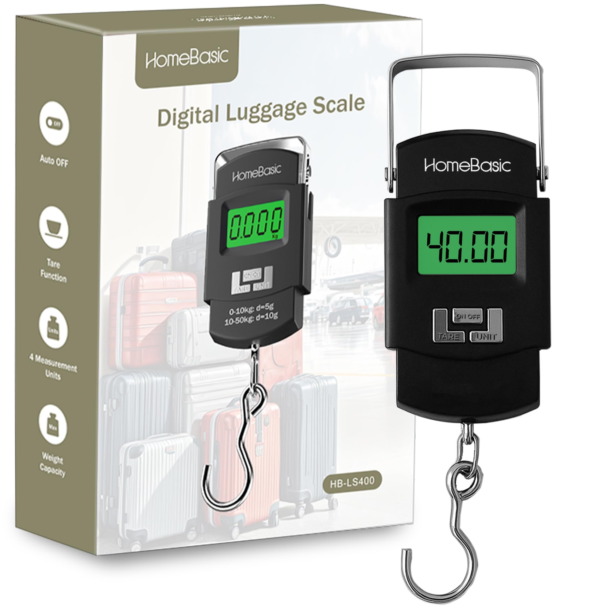 HOMEBASIC Digital Luggage Weighing Scale 50kg(4 Unit Modes) High Accuracy Portable Travel Weight Machine, LCD Display, Tare Function, Overweight Alert, Hook Strap, for Travel Home Kitchen Shop (Black)-image-27