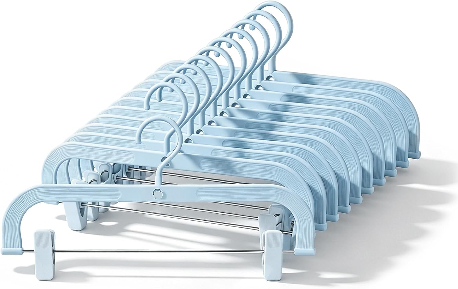 20 Pack Pants Hangers with Ribbed Grip, 13.5" Stackable Skirt Hangers, Adjustable Non-Slip Clips for Jeans Shorts Trousers, Space Saving for Kids Teens Adults, Blue