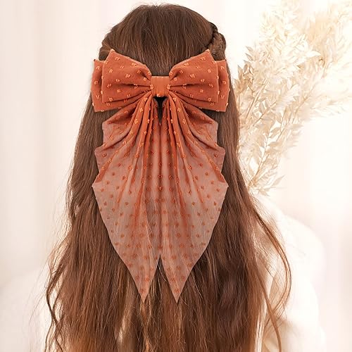 Miniatura 2 de Ambesi 2 pinzas para el pelo con lazo grande, lazos de cola larga para mujeres y niñas, pasador de pelo con lazo negro y rojo, lazo suave,