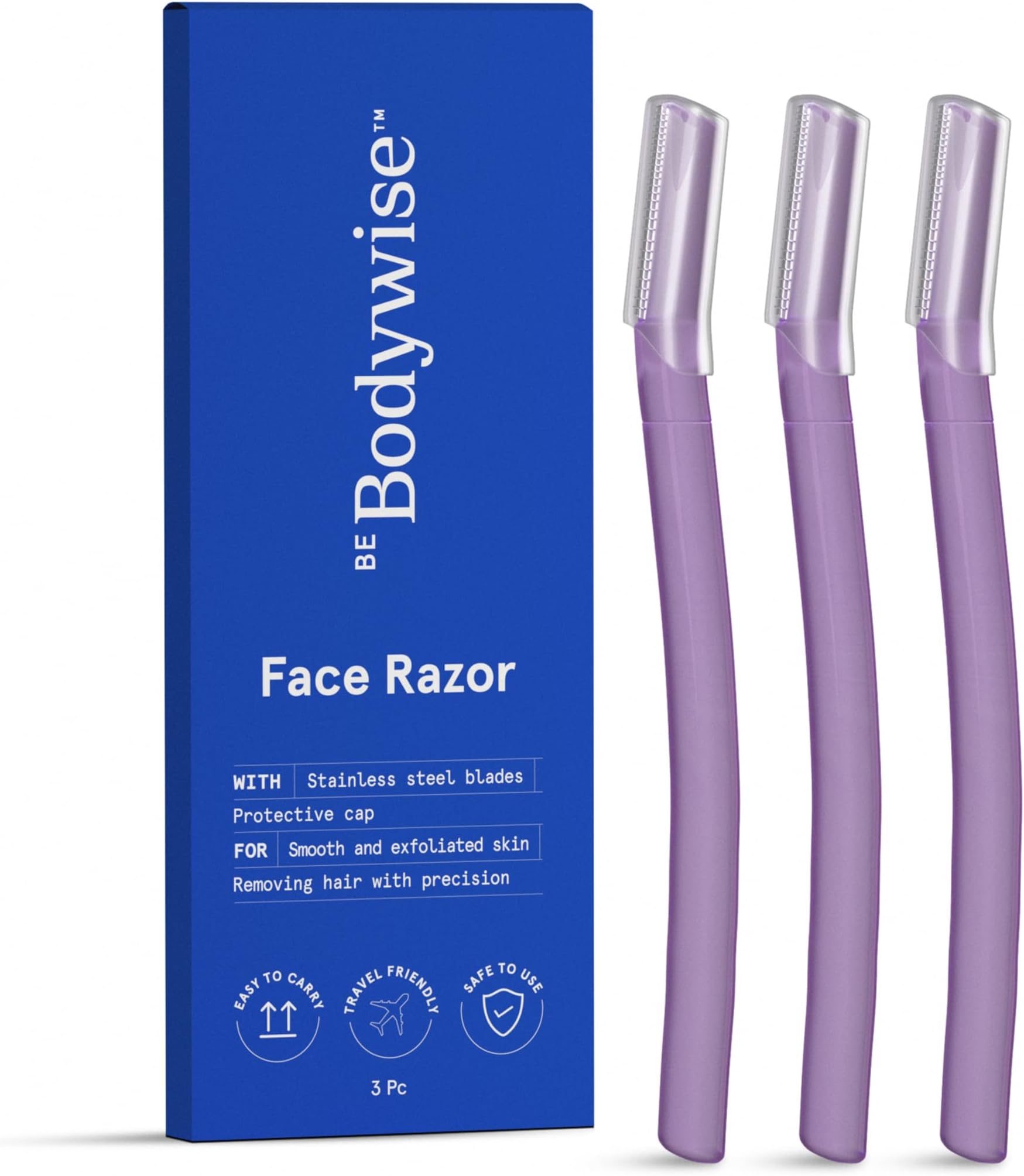 Reusable Face Razor For Women| Instant & Painless Hair Removal | Suitable For Eyebrow, Upper Lip, Chin | Stainless Steel Blade & Firm Grip | Purple (3 Count (Pack Of 1))