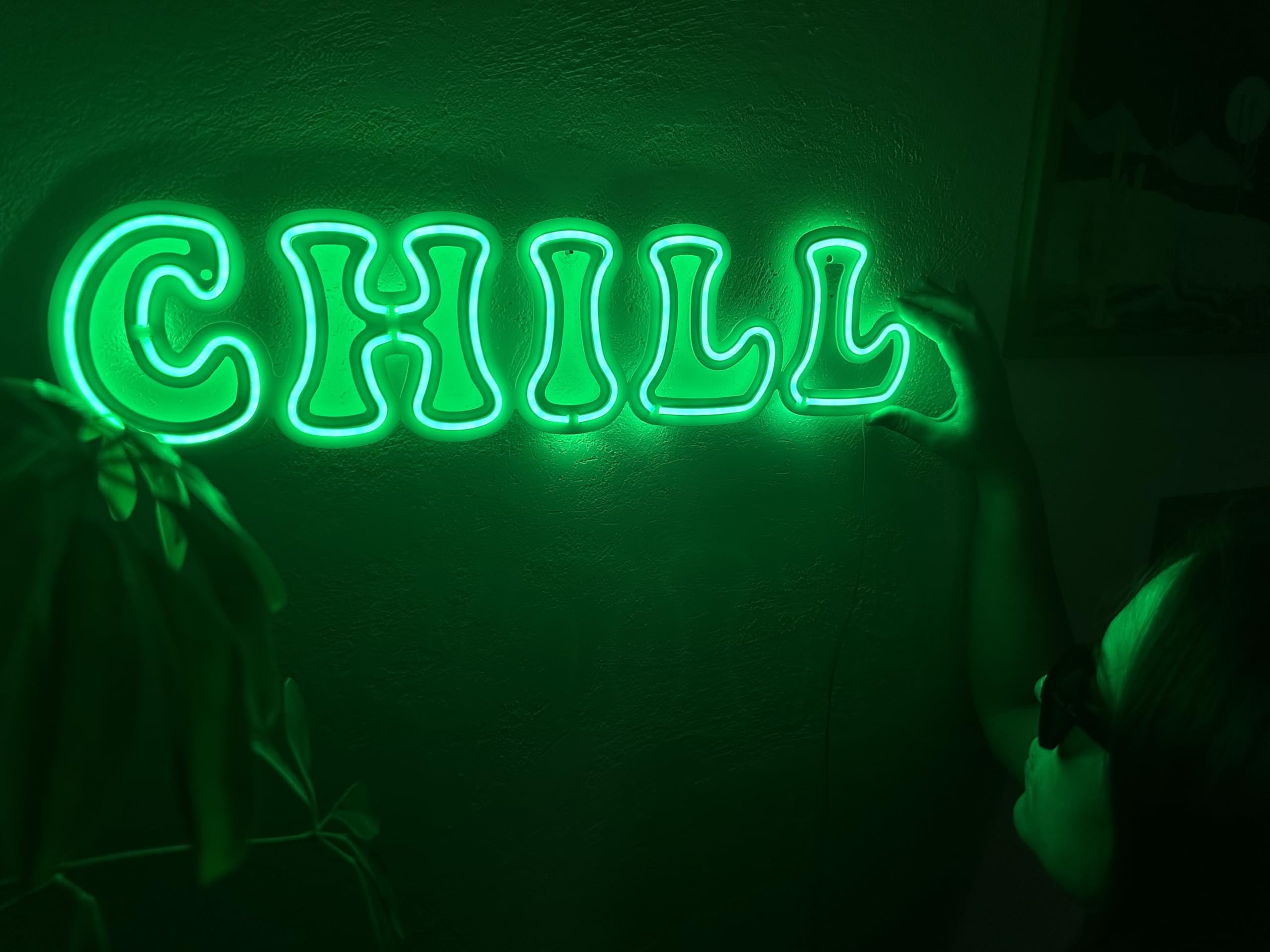 Chill - Letrero de pared de metal de neón, decoración de pared de neón, letrero de pared relajante para oficina en casa (sin control remoto)