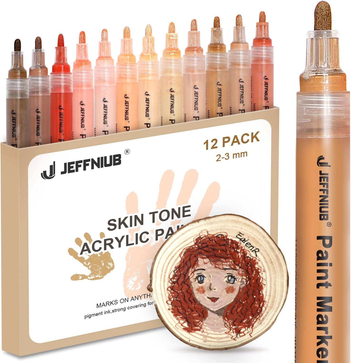 Skin Tone Acrylic Paint Pens, Paint Markers for Wood,Glass,Fabric,Rocks Painting Paint Pens (2mm skin tone)