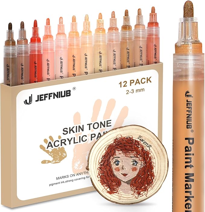 Skin Tone Acrylic Paint Pens, Paint Markers for Wood,Glass,Fabric,Rocks Painting Paint Pens (2mm