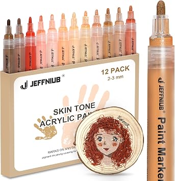 Skin Tone Acrylic Paint Pens, Paint Markers for Wood,Glass,Fabric,Rocks Painting Paint Pens 2mm skin tone