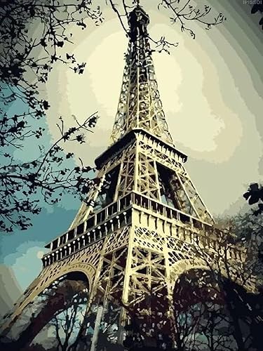 Kits de pintura de diamantes 5D para adultos, pintura de diamantes, torre Eiffel, paisaje romántico crepúsculo de París para decoración del hogar,