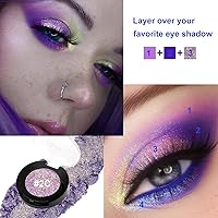 Vista 5 de Afflano Sombra de ojos única morado-dorado brillante, sombra de ojos multicolor cromo duo, sombra de ojos holográfica con purpurina, cambio