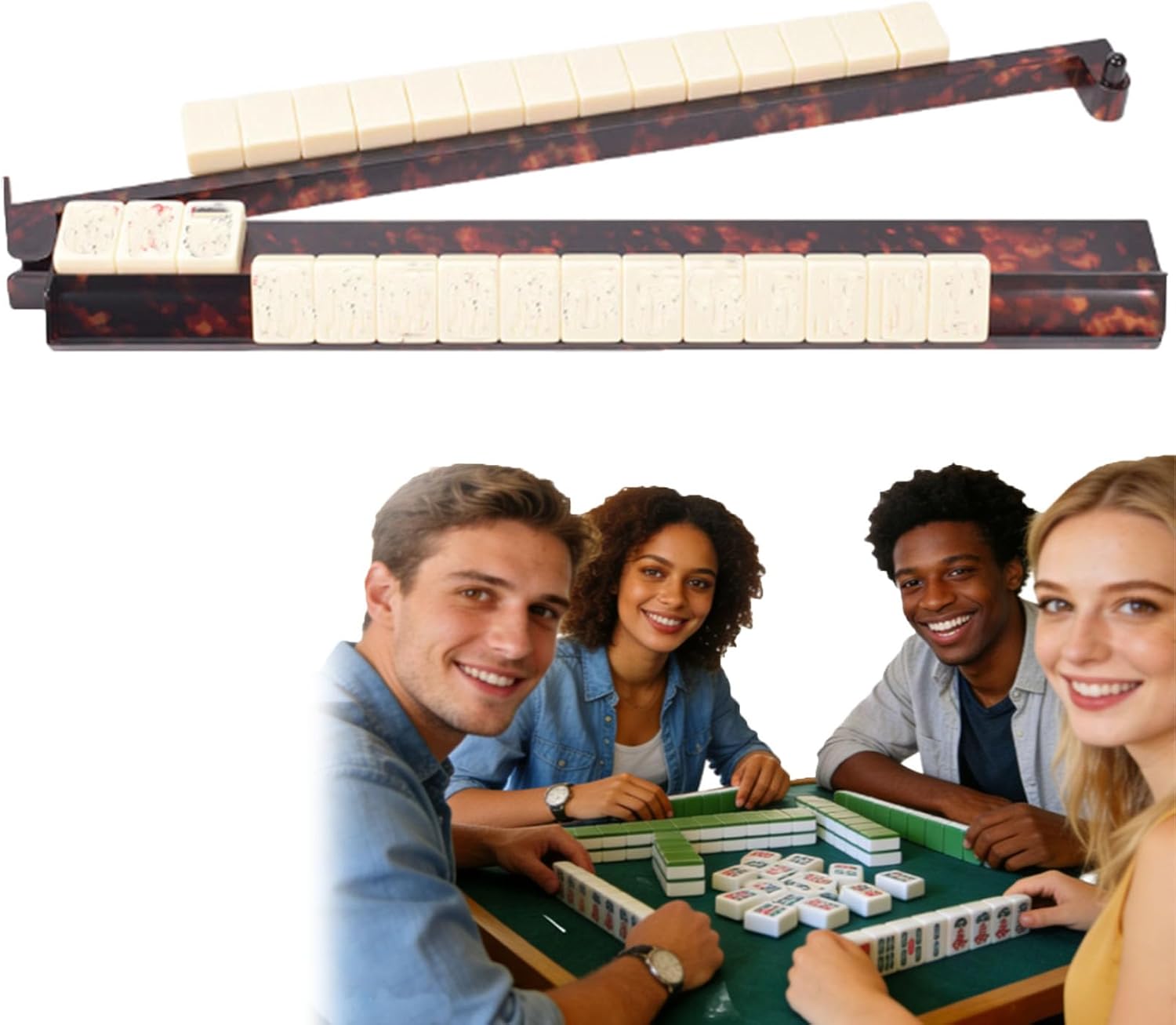 Tortoise Shell Rack Pusher Set 20 Inch Extended Length Acrylic Mahjong Rack with Detachable Magnetic Pushers Glossy Finish (#B)