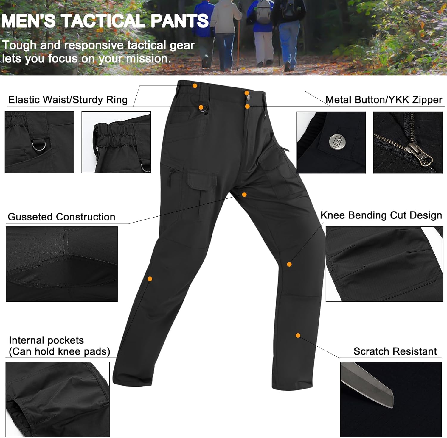 Men's Stretch Tactical Pants Ripstop Water Resistant Cargo Pants Outdoor EDC Lightweight Work Hiking Pants - Image 7