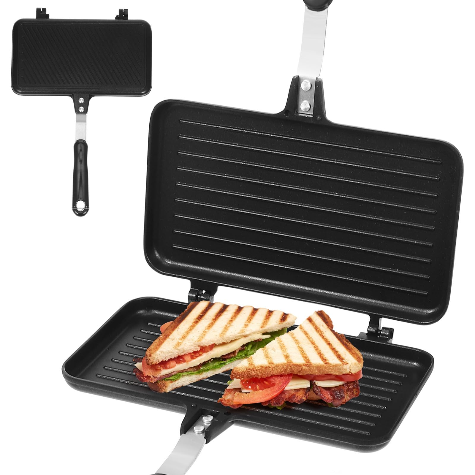 Sandwichera Doble Cara Antiadherente Energía y Conveniente de Aleación de Aluminio para Sándwiches Adecuado para Cafeterías Pequeñas y Food Trucks
