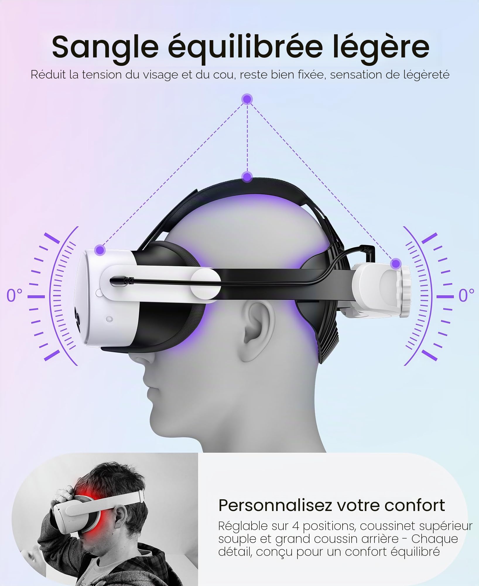 Sangle de Tête de Rechange avec Batterie Intégrée 8000mAh pour Meta Quest 2 / Quest 3 / Quest 3S – Confort Optimal, Ajustement Précis par Molette, Accessoire de Gaming