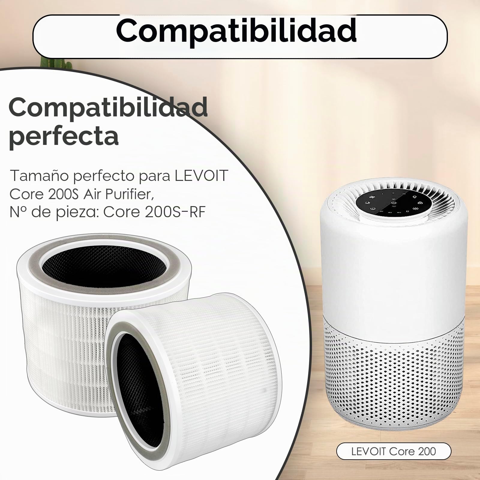 (2 piezas) Core 200S filtros de repuesto compatibles con purificador de aire WiFi inteligente LEVOIT Core 200S, filtro Hepa verdadero Core 200S H13, filtros de carbón activado 3 en 1 HEPA