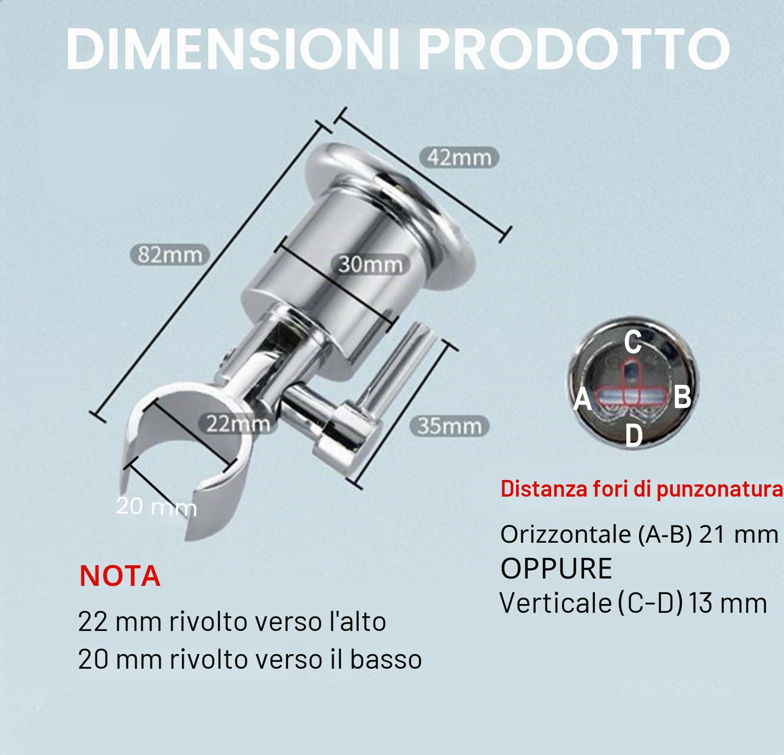 Supporto soffione doccia in Metallo Pieno, Supporto per soffione doccia regolabile a 180 gradi, Supporto doccia a mano a parete, Porta doccino per doccia con viti