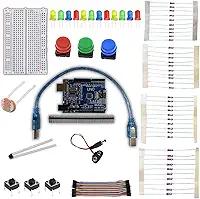 Kit UNO R3 Iniciante, Protoboard 400 Pontos, LEDs, Resistores, Sensores, Jumpers e Componentes Eletrônicos