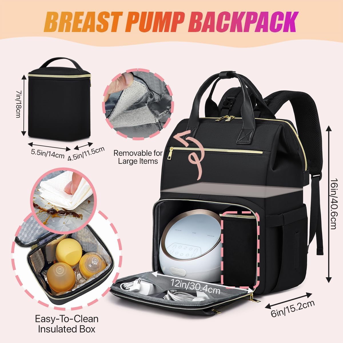 Breast Pump Backpack, Large Backpack Compatible for Spectra S1, S2 Medela for Mom, Water Resistant 15.6 inch Laptop Bag for Work Travel 2 Pack - Image 2