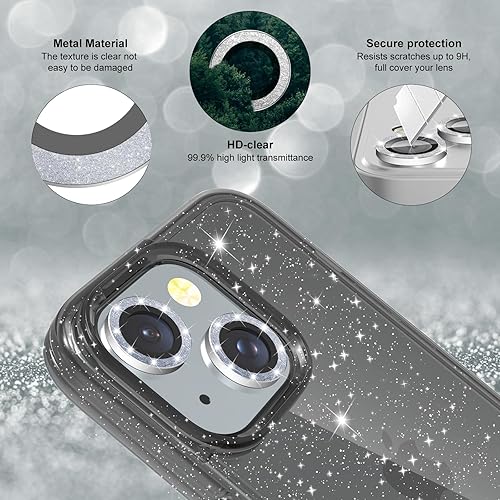 Miniatura 4 de Diseño para iPhone 15 Plus Funda con purpurina, con 2 unidades protector de pantalla y 2 unidades Protector de lente de cámara Sparkle PC Hard Soft