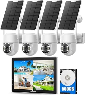 CAMCAMP Solar Wireless Outdoor Security Camera System with 10.1" NVR Monitor, 4MP PTZ 360° Color Night Vision, 500GB HDD, No WiFi or Monthly Fees
