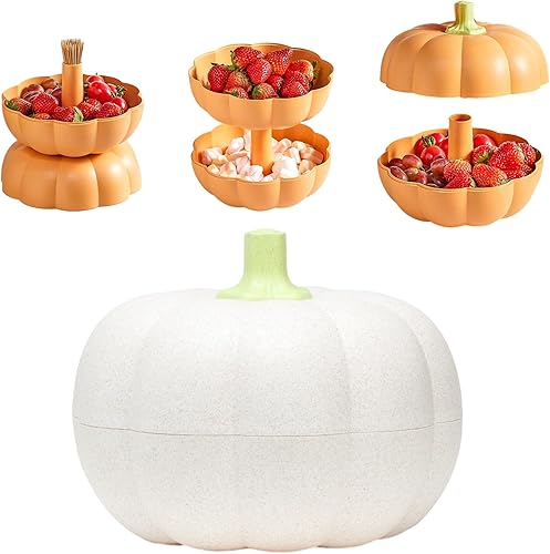 Miniatura 9 de Halloween Pumpkin Candy Bowl, Creative Pumpkin Candy Bowl to Hold Candy, Nuts, Fruits, Large 2-layered Candy Bowl for Halloween Home, Office Decor