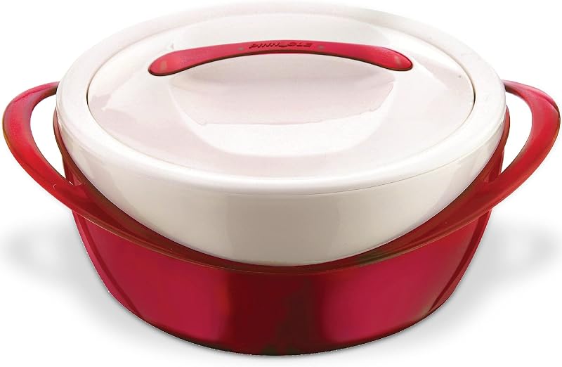 Pinnacle Cazuela grande aislada con tapa, 3,6 cuartos de galón. Elegante calentador/enfriador de alimentos para olla caliente - Tazón térmico para servir sopa/ensalada Recipiente para comida caliente de acero inoxidable - El mejor juego de regalo para mamás - Rojo festivo