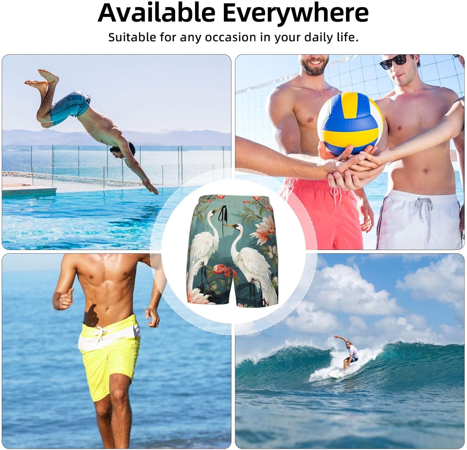Men's Swim Trunks 2 in 1 Quick Dry Bathing Suits Red Heads Cranes Beach Board Shorts Swimwear