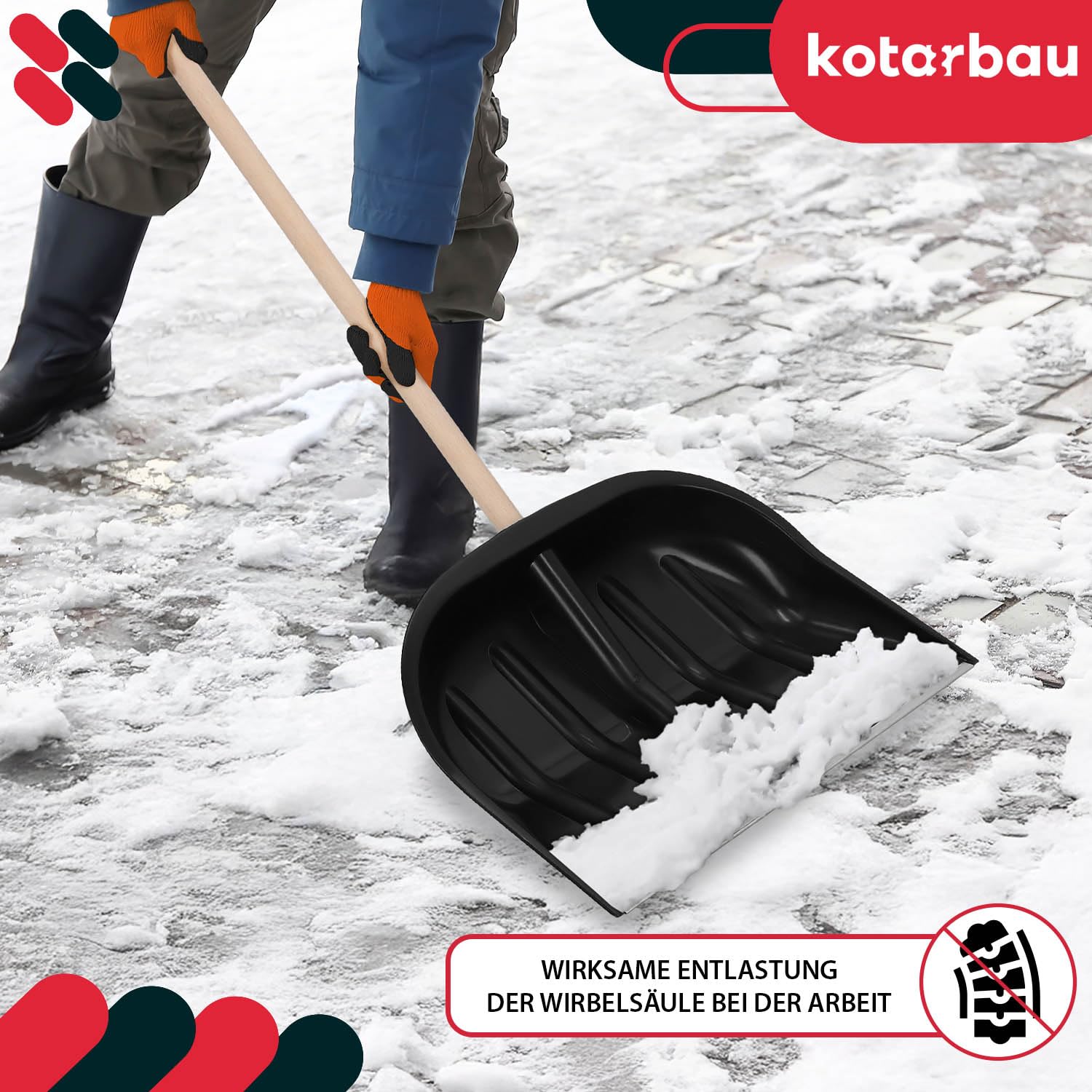 KOTARBAU® Juego de pala de nieve con mango de madera, 137 cm, con mango de 43 cm, raspador de hielo de 119 x 20 cm + guantes, pala de nieve, pala de nieve, mango de madera para quitar la nieve — view 2