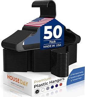 HOUSE DAY Black Plastic Hangers 50 Pack – Slim Space Saving Clothes Hangers