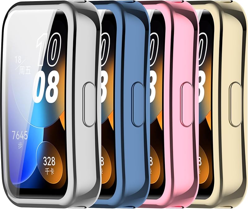 Screen Protector Intended for Huawei Band 10/9/8 Case,TPU Plated Bumper All-Around Slim Protective Cover Smartwatch Accessories for Huawei Band 9 (Gold&Pink&Blue&Silver)