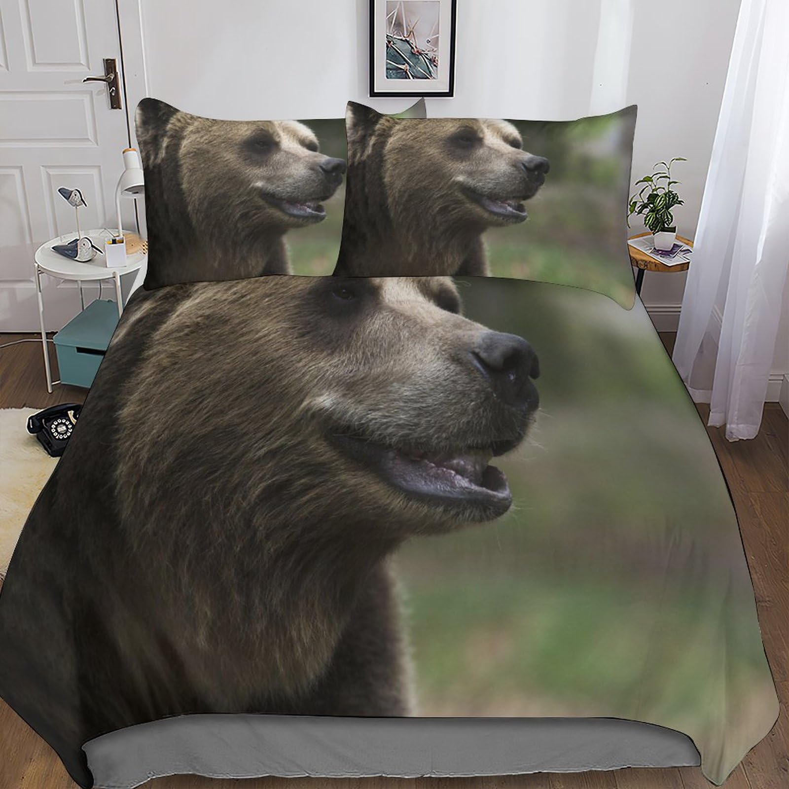 Housse de couette 200x200cm Grizzly Bears parure de lit 3 pièces pour ados et enfants