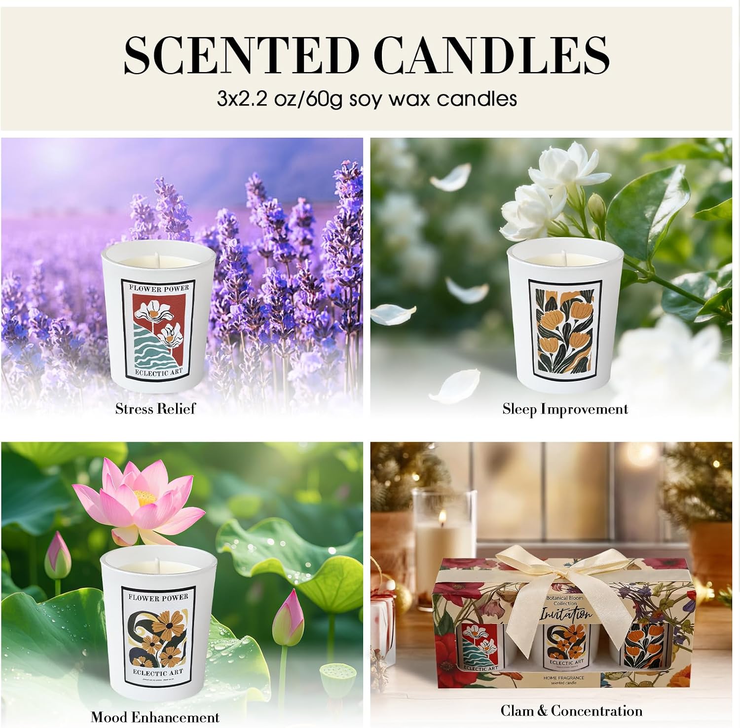 Scented Candle Gift Set, 3 Pcs Aromatherapy Candles with Natural Soy Wax, Long-Lasting Burn, Festive Fragrances for Christmas, Thanksgiving, Birthday & Holiday Gifting, Stress Relief
