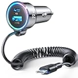 USB C 72W Car Charger for iPhone 17/16 Pro Max, PD & QC3.0 w/5 ft 36W Type C Coiled Cable, Fast Car Phone Charger Adapter for iPhone 17Air/15 Pro, Samsung Galaxy S25/S24/S23, Pixel 10/LG/Android, iPad