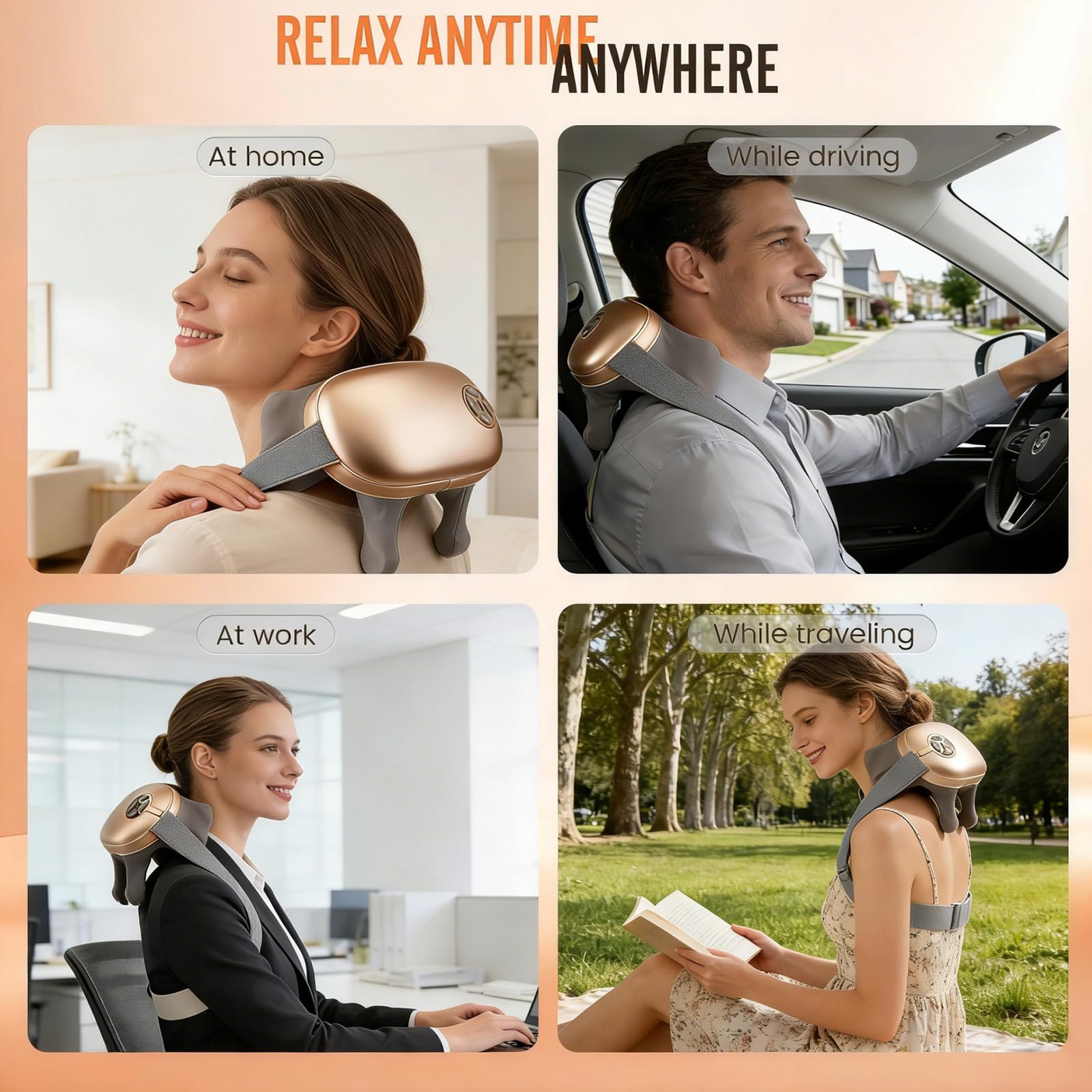 Massaggiatore Cervicale Senza Fili con Calore, Massaggiatore Shiatsu 6D per Collo e Spalle, 5 Modalità 4 Livelli, 2 Livelli di Calore, Telecomando, Massaggiatore Elettrico per Casa Ufficio Viaggio