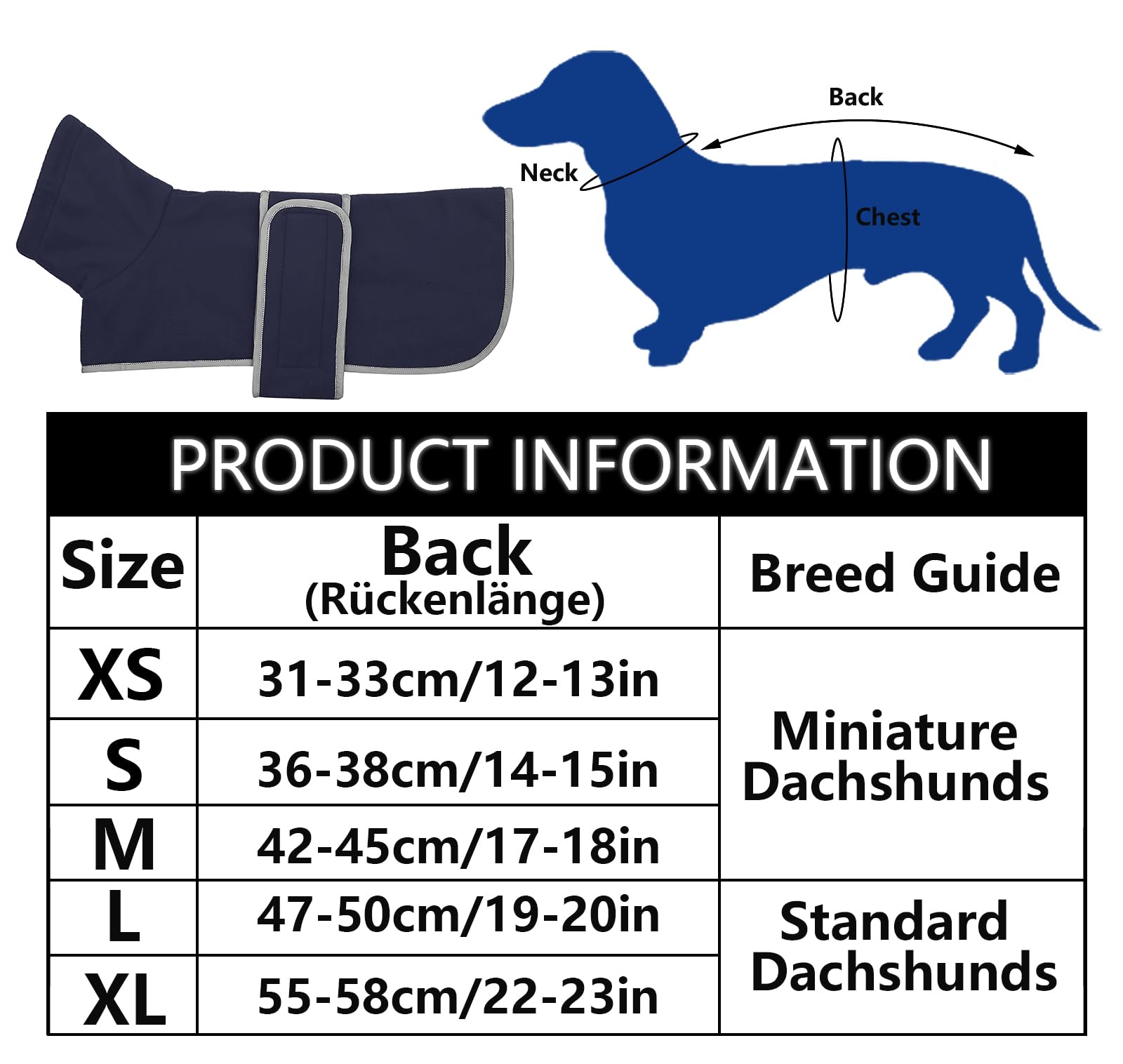 Geyecete -Invernale Cappotto per cane bassotti, con fodera in pile polare,impermeabile abbigliamento da esterni con Foro per Imbracatura,Giacca per cani piccola y media-Blu Navy-XS