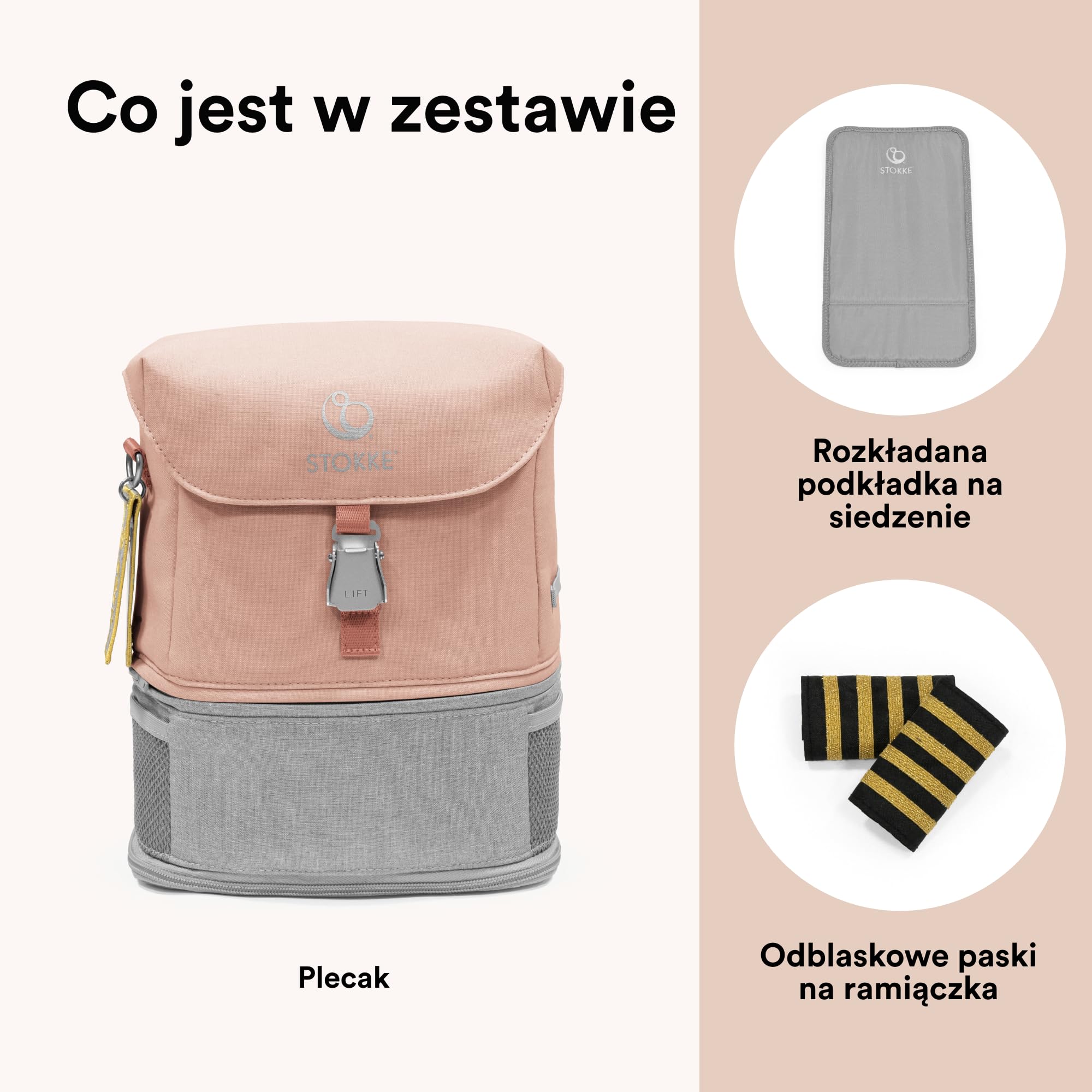 Stokke JetKids Plecak, Coral Pink - Rozszerzana konstrukcja dla dzieci w wieku 2-7 Lat - Zawiera wysuwaną podkładkę do siedzenia, przywieszkę na imię i odpinane paski kapitańskie