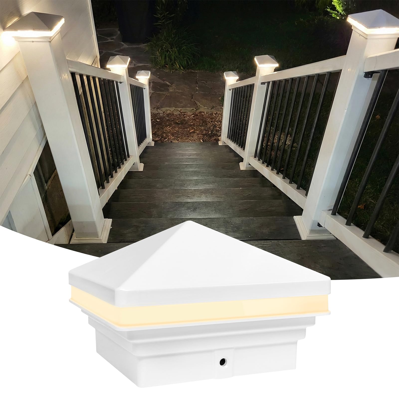 GKOLED Low Voltage 3W 12V AC/DC Pyramid Post Light for 4x4 and 3.5x3.5 Wood or Vinyl Posts, Warm White 2700K, IP65 Waterproof Outdoor, Solid Cast Aluminum Housing, White-image-35