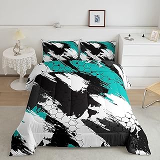 Boys Camouflage Comforter Set Honeycomb Hexagon Bedding Set King Size Turquoise Black Army Lightweight Down Comforter Decor Campaign Militarily Style Geometric Beehive Abstract Art Quilt Duvet Insert