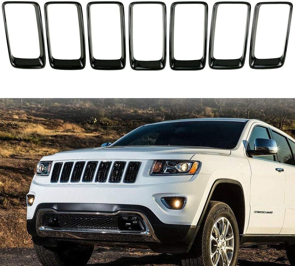 7 PCS Black Grille Trim Ring for Jeep Grand Cherokee 2014-2016 2015 68261150AA Black