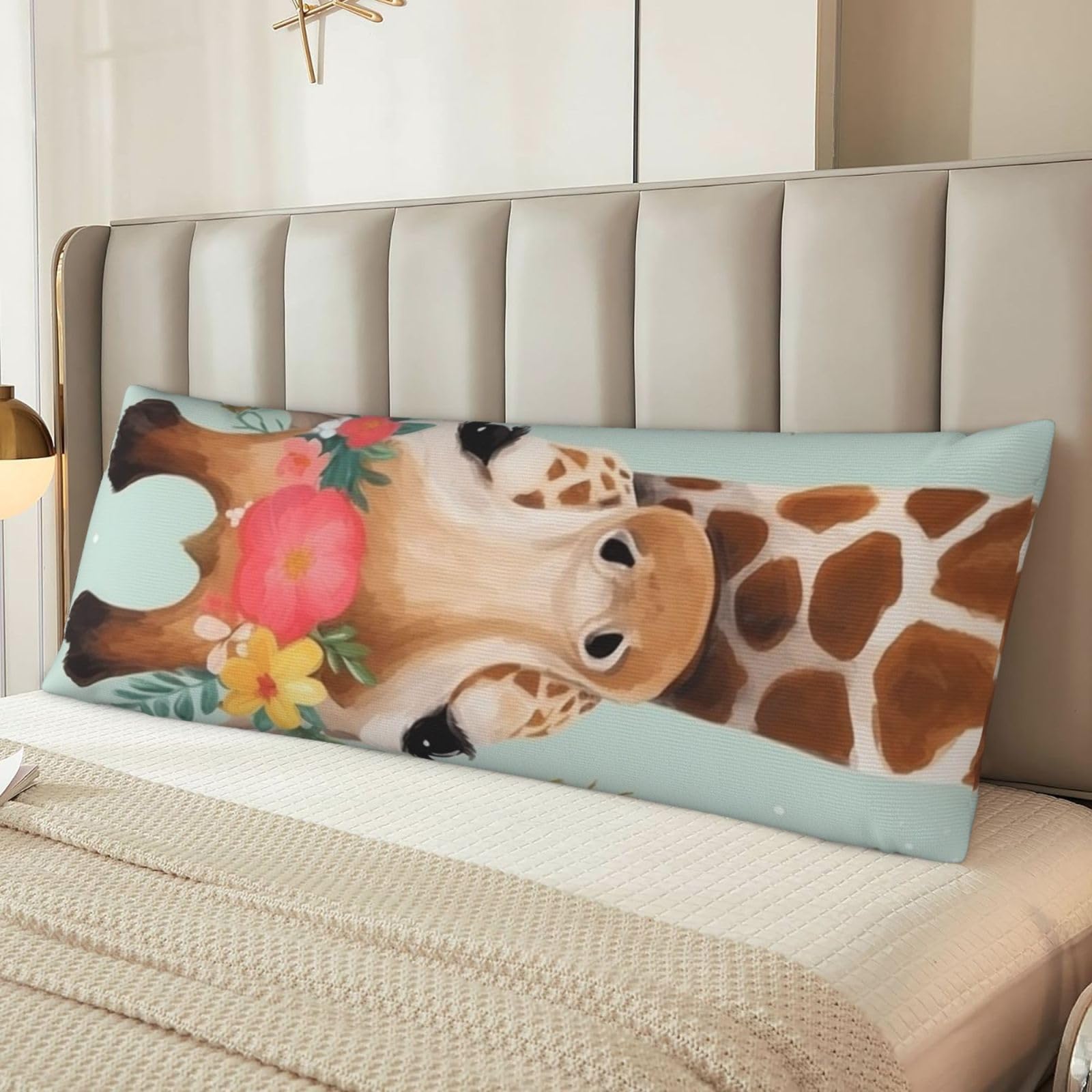 Fodpand Women's Black Giraffe With Floral Body Pillow Cover 20X54 Inches Soft Microfiber Long Pillow Case For Sleeping & Side Sleepers Comfy Breathable Decorative Body Pillowcase Gifts For Men