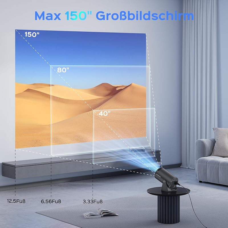 Mentech Mini Projektor 180° Forgatható, Android TV 11.0, 1080P Támogatás, WiFi 6, Bluetooth, 150 Colos Vetítés, Automatikus Korrekció