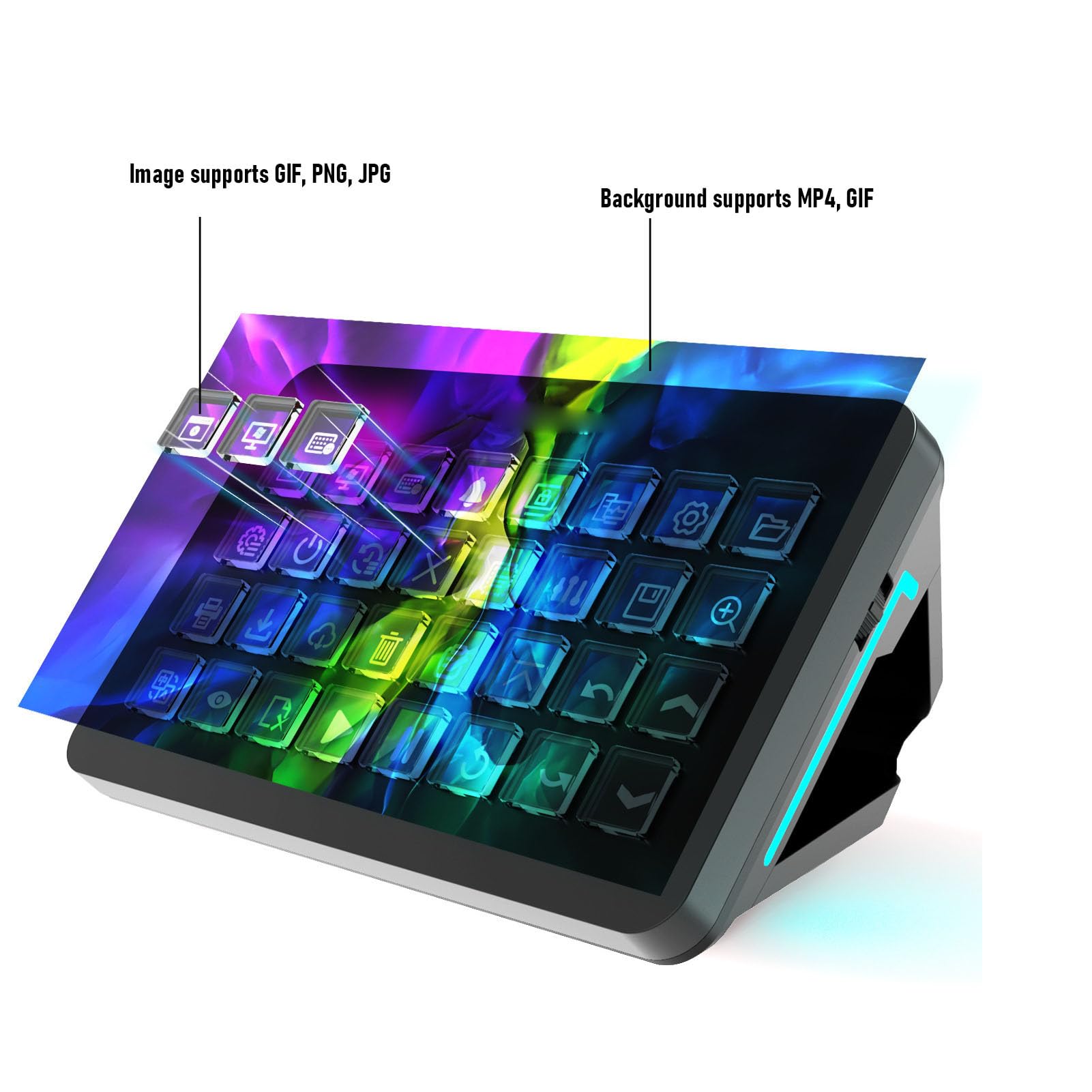 Fabater Teclado Macro Programable LCD de 32 Teclas, Controlador de Estudio Stream Control Deck con Imágenes de Pantalla Personalizables, para Transmisión en Desde PC, OBS, Twitch (Black)
