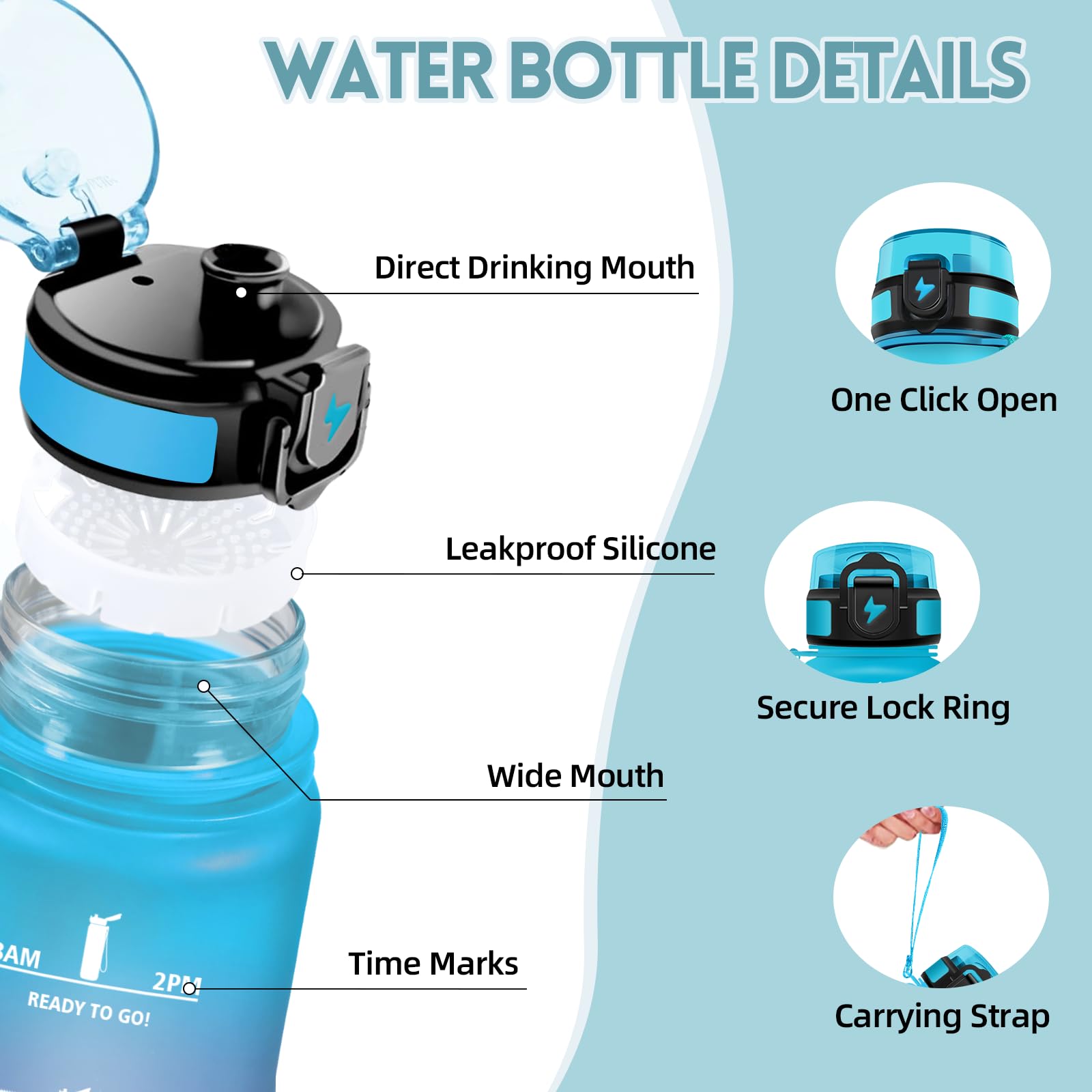 Motswedi Borraccia 1,5l, Borraccia Motivazionale, a Prova di Perdite, Bottiglia Palestra, Con marca temporale, Bottiglia Acqua per Sport, Università, Ufficio, Bicicletta - Blu&viola