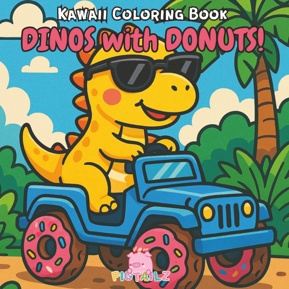 Dinos with Donuts! Dinosaur Easy and Bold Coloring Book: Cute Kawaii Dinosaurs Coloring Pages