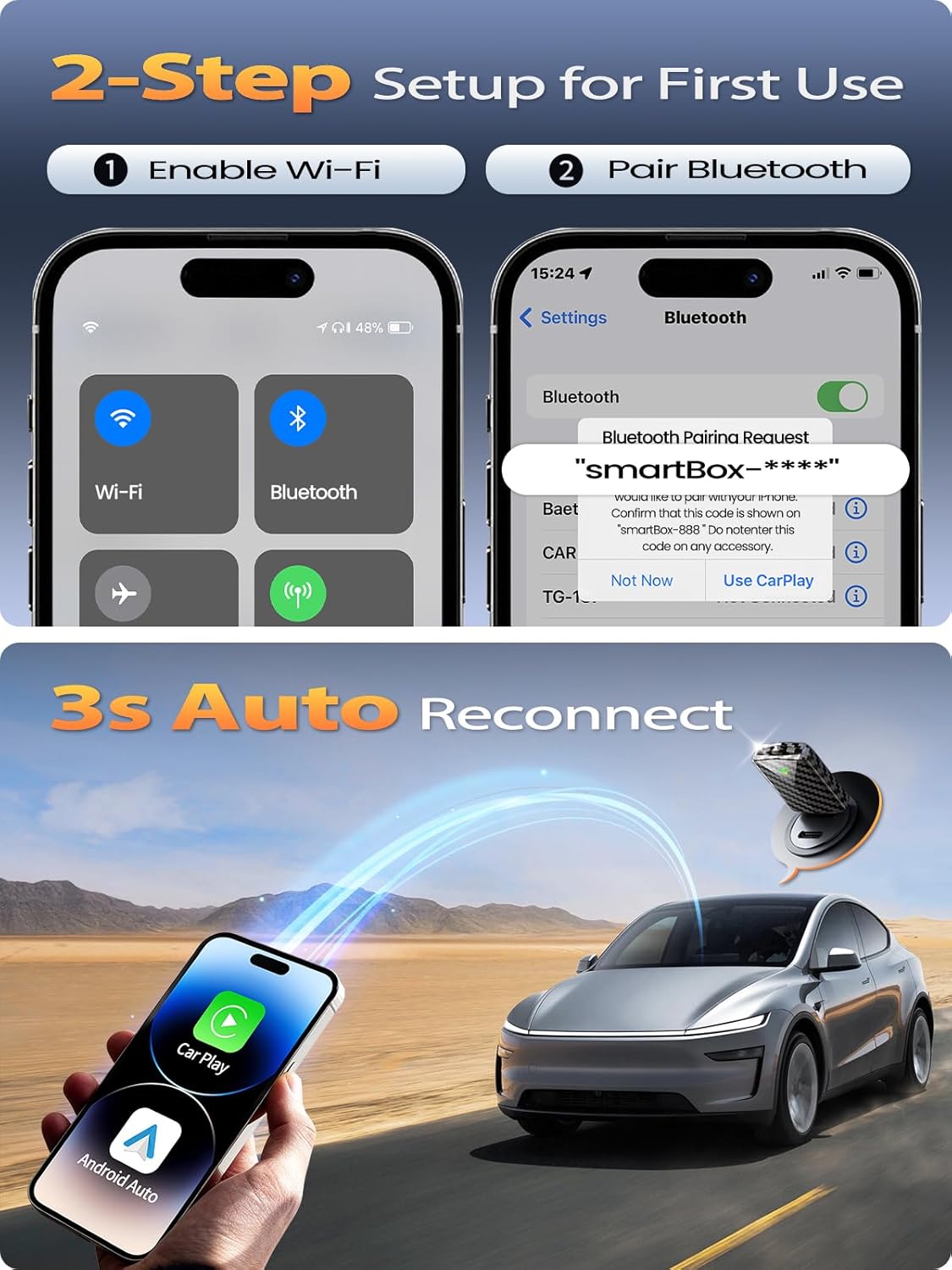 Ultral Mini Wireless CarPlay Adapter for Apple iPhone - Plug & Play, No Lantency, Converts Wired to Wireless Car Play Dongle, Fast Stable for Cars 2016+ with Apple CarPlay Carbon