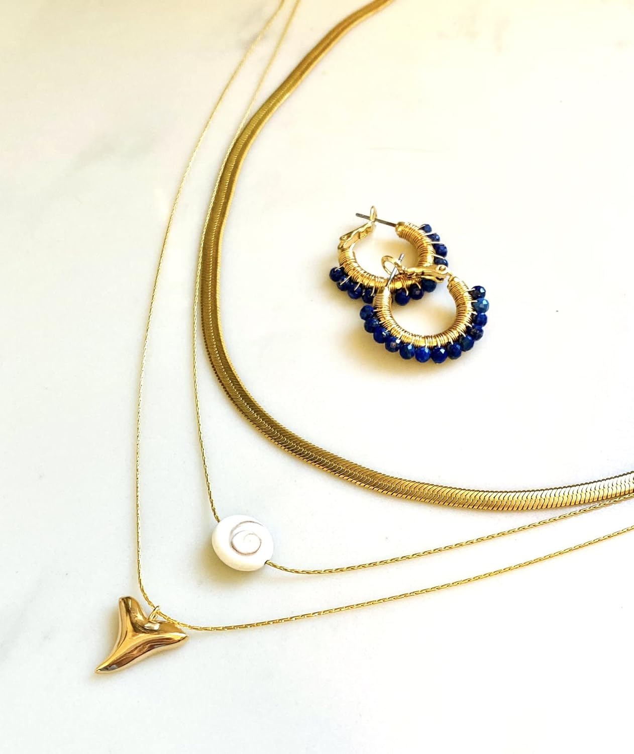 SALTY CALI Herringbone Necklace- Water Friendly Layering Necklace for Beach & Everyday- 18k Gold plated Stainless Steel- 15.5” + 2” Extender- Tarnish Resistant Fashion Jewelry