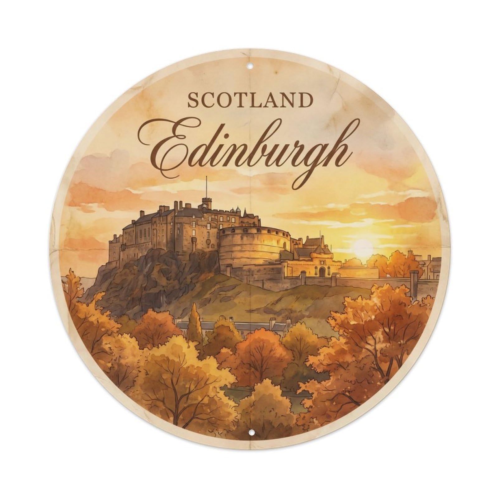 Gtthok Vintage Style-28 Vintage Travel Scotland Edinburgh Highlands Metal Tin Sign Plaque Wall Decor For Cafe, Club, Garden Round Metal Poster 8X8inch