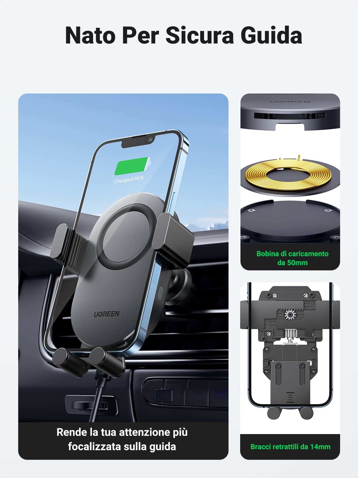 UGREEN Ladegerät Qi Wireless Car 15W