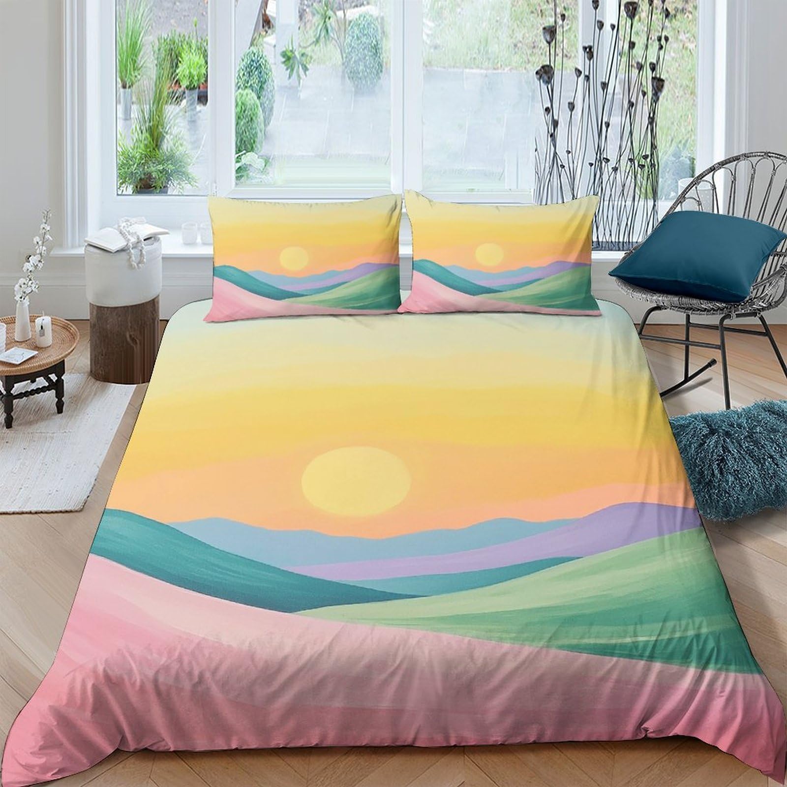 Ctjqhvkz Style-8 3D Printed Sunrise Pastel Landscape Fitted Sheet Microfiber Soft Breathable Sunset Gradient Mattress Cover For Bedroom Guest Room Decor Single（135X200cm）