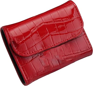 RFID Blocking PU Leather Credit Card Holder Wallet for Women, Red Compact Accordion Card Case with Multiple Slots, Small Buckle Coin Purse, Stone Litchi Pattern ID Card Organizer